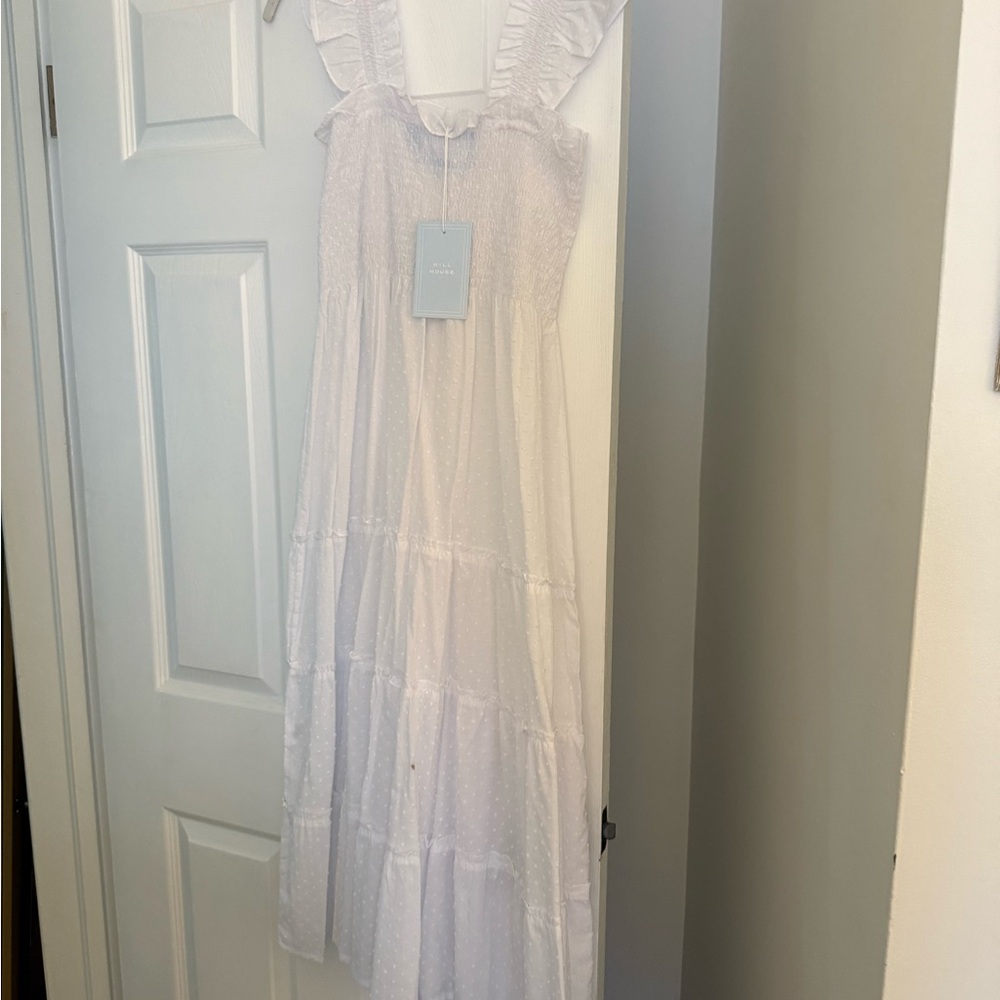 Hill House White Smocked Swiss Dot Sundress
